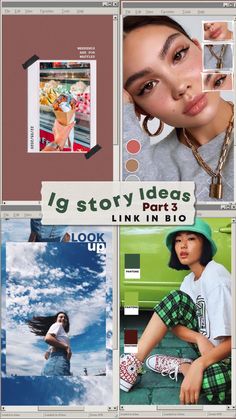 the collager is showing different photos and text, including one woman's face