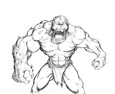 a drawing of an evil monster with his mouth open and teeth out, in black and white