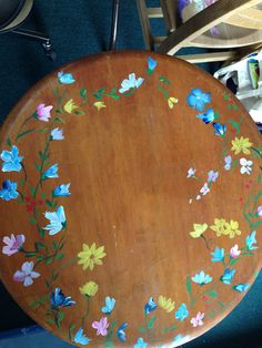 Hand-painted Wooden Table with Flowers