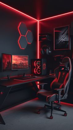 Futuristic Red & Black Gaming Setup 🔥 in 2025 | Game room design, Games room inspiration, Video game room design