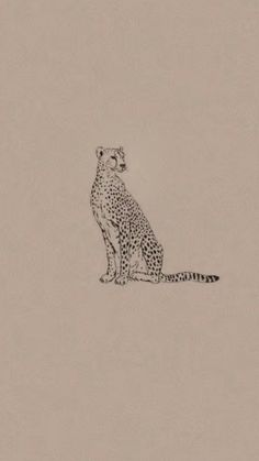 a black and white drawing of a cheetah sitting on top of a hill