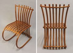 two pictures of the same wooden chair, one with curved backrests and one without