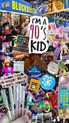 a collage of various stickers and pictures with the words i'm a 90's kid written on them