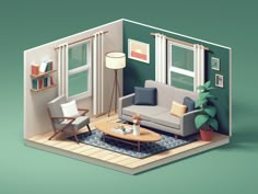 Low Poly Living Room by Guillaume Kurkdjian
