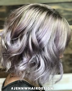 Grey Hair With Lilac Highlights, Purple And Gray Hair Color Ideas, Silvery Lavender Hair, Ash Brown Hair With Lavender Highlights, Ash Blonde With Lavender Highlights, Lavender Grey Hair Short, Silver Hair With Purple Highlights, Smokey Lavender Hair, Dusty Lavender Color Hair