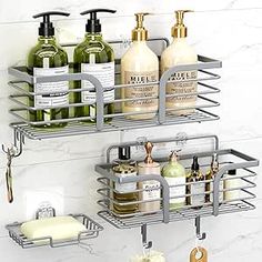 Shower Caddy 3 Pack, Adhesive Shower Shelf Organizer Rack, Rustproof Stainless Steel Bathroom Organizers and Storage, Large Capacity Wall Mounted No Drilling Ba… | Shower caddy, Shower organization, Shower shelves