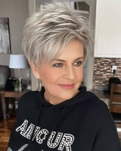 Short Hairstyles For Thick Gray Hair, Easy Pixie Hairstyles Simple, Short Hair Cuts For Fine Hairfor Women Over 60, Coupe De Cheveux Femme 70 Ans, Short Stacked Hair, Short Hair Back, Short Spiked Hair, Short Sassy Haircuts, Short Haircut Styles
