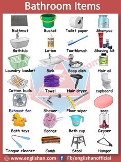Bathroom Items Vocabulary with Pictures