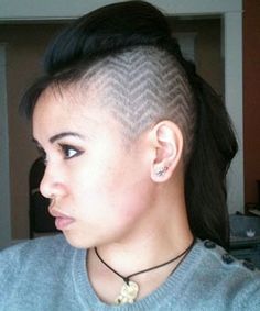 Most hair tattoo designs range from random geometric patterns and mazes to meaningful designs and tribal patterns. Description from naturallycurly.com. I searched for this on bing.com/images Undercut Head Tattoo, Mohawk Head Tattoo, Deathhawk With Sideburns, Goth Hairstyles Shaved Sides, Side Shave Design, Hair Tattoo Designs, Shaved Head Designs, Military Mohawk, Shaved Designs