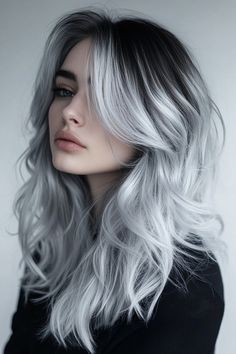 Grey Hair Cool Skin Tone, Hair Color Ideas Grey Silver, Grey Hair Color Ideas, Silver Hair With Purple Undertones, Hair Gray And Black, Gunmetal Gray Hair Color, Best Silver Hair Dye For Dark Hair, Gunmetal Grey Hair Color, Mystic Gray Hair Color