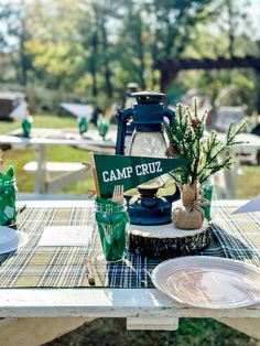 Camping birthday party table decor in 2025 | Camping birthday party, Camping birthday, Camping theme birthday party