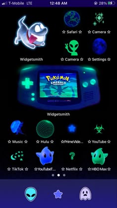 an image of a cell phone screen with the pokemon theme on it's display