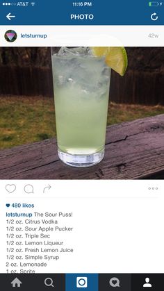 an instagram page with a drink on the table