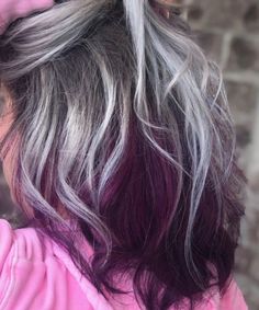 Plum Hair With Silver Highlights, Silver Hair With Burgundy Highlights, Grey Hair With Purple Underneath, Silver Hair With Purple Underneath, Gray Hair With Purple Underneath, Gray Hair With Peekaboo Color, Silver Hair With Peekaboo Color, Salt And Pepper Hair With Purple, Grey Hair With Purple Peekaboo