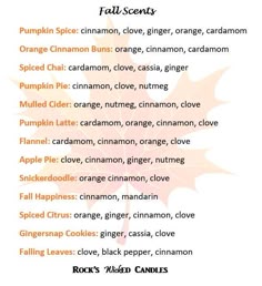an autumn menu with oranges, cinnamons and fall leaves on it's side