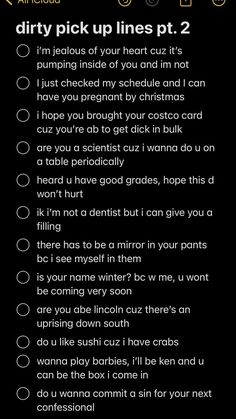 a text message that reads dirty pick up lines pt 2