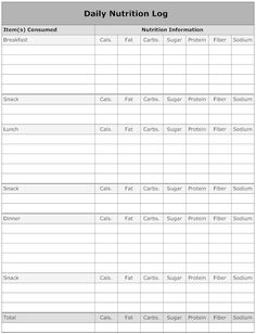 the daily nutrition log is shown in this printable form, and contains several different items