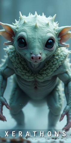 a close up of a small creature with big eyes