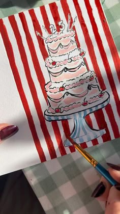 Elsa Gladstone on Instagram: "My motto: Add stripes to any little sketch and it will always look cute!  #birthday #card #greetingcards #tutorial #easyart #paint… in 2025 | Happy birthday cards diy, Birthday card drawing, Creative birthday cards