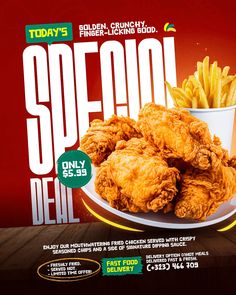 Just wrapped up this bold and crispy flyer design for a fast food promo! 🍗🔥  Clean layout, tasty visuals, and eyegrabbing detai… in 2025 | Food, Foods delivered, Food ads