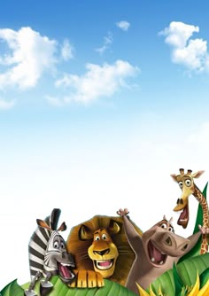 the animals are standing in the jungle together