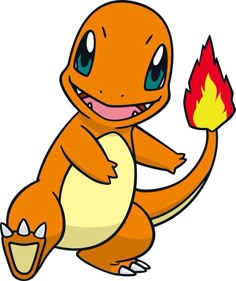 an orange and white cartoon character holding a flame