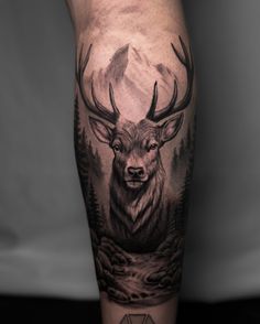 TATTOO KREIS HERFORD on Instagram: "#tattoo #deutschland #tattooartist @kwadron @dynamiccolor" in 2025 | Hirschkopf tattoo, Elch tattoo, Brusttattoos für männer