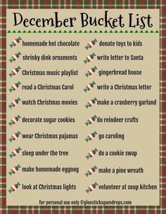 a christmas bucket list with the words, december bucket list and other things to do