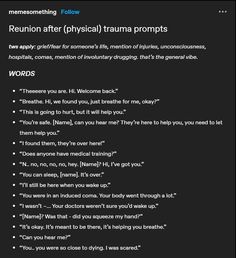 Storyline Ideas Writing Story Prompts, Reunion Prompts, How To Study Apocalyptic Texts, Meeting Prompts, Meeting Prompts Writing, Scene Ideas Writing Story Prompts, Apocalyptic Writing Prompts, Family Writing Prompts, Family Prompts