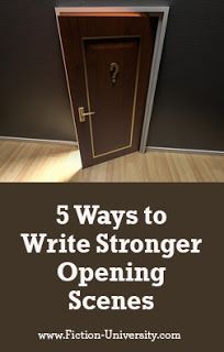 an open door with the words 5 ways to write stronger opening scenes on it