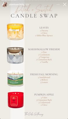 candles that are labeled in different colors and sizes