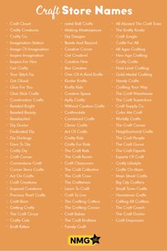 an orange background with the words craft store names
