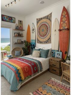 Pin by Paula Jensen on Bo ho/beachy vibes in 2025 | Ocean inspired bedroom, Beachy boho bedroom, Boho bedroom