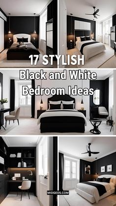 black and white bedroom ideas with text that reads 17 stylish black and white bedroom ideas