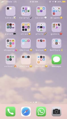 an iphone screen with several different icons on the bottom right corner and one in the middle left corner
