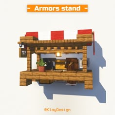 an image of a food stand made out of lego blocks and wood planks with the words armors stand above it