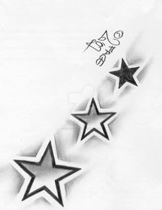 three stars with the words happy birthday written on them in black and white pencils