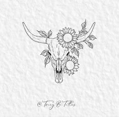 Cow Skull with Sunflowers Tattoo
