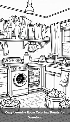 Cozy Laundry Room Coloring Sheets for Download