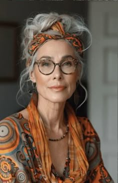 Grey Hair Bangs And Glasses, Dreads Older Women Over 50, Silver Bohemian Long Layered Necklace, Silver Bohemian Layered Necklace, Bangs For Older Women With Long Hair And Glasses, Advanced Style Boho, Blonde With Glasses, Hot Mess Hair, Grey Hair Journey