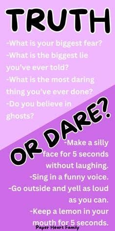 a purple and black poster with the words, what is your biggest fear? or dare?