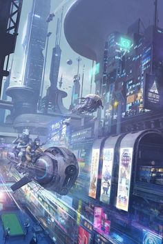 a futuristic city filled with lots of tall buildings