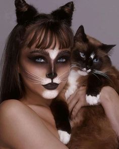 Halloween Cat Makeup Looks, Human Cat Makeup, Siamese Cat Makeup, Cats Makeup, Calico Cat Makeup, Cat Nose Makeup, Cats Makeup Tutorial, Realistic Cat Makeup, Chat Makeup