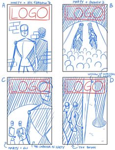 the storyboard shows how to draw people in different ways, and what they are doing
