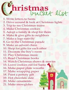 a christmas bucket list is shown in this image