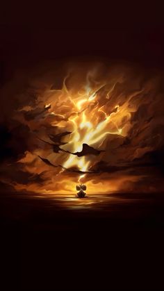 a painting of birds flying in the sky
