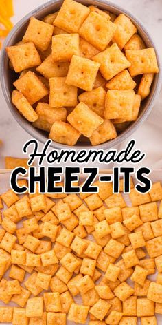homemade cheez - it's in a bowl with cheese cubes next to it
