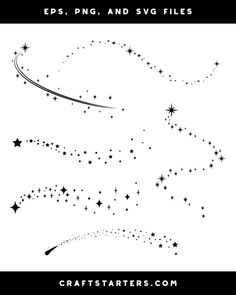 black and white stars are flying in the sky