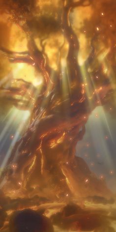 the sun shines brightly through an abstract tree