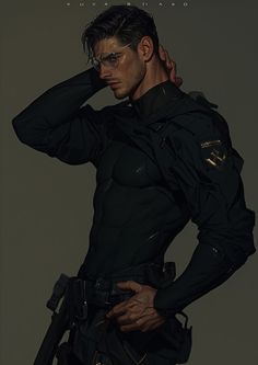 a man in uniform is holding his hand on his head